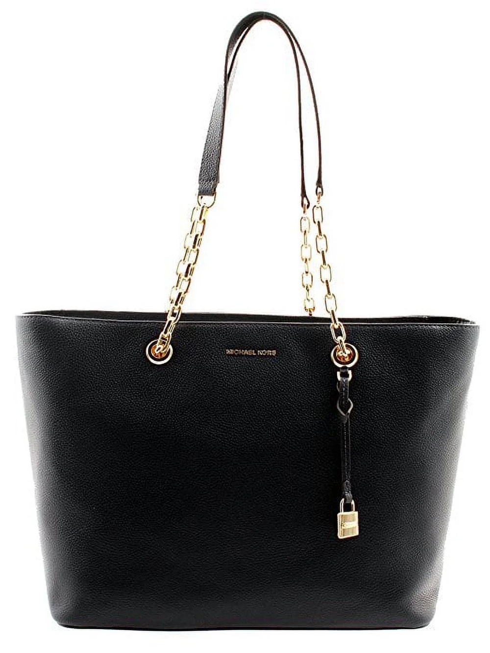 Michael Kors Black Pebble Leather Mercer / Kimberly Tote Bag with Gold Chain